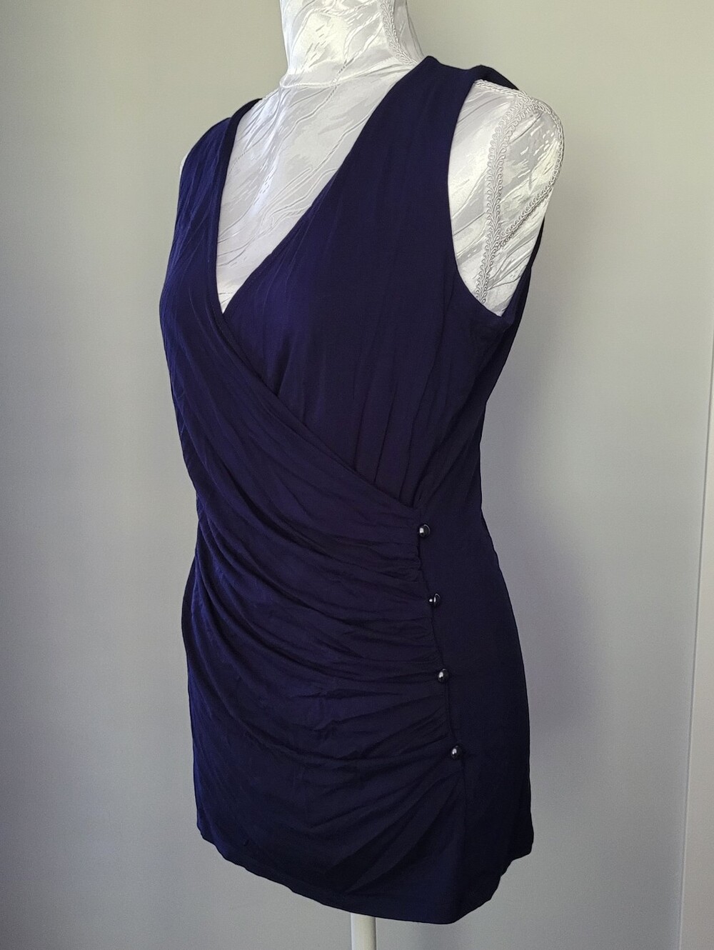 Anne Klein Deep Navy Sleeveless Wrap Tunic Top